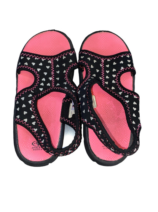 Athletic Works Pink/Black/ White With Hearts Slip On Sandals Girls' Size 9/10 Pre-Owned