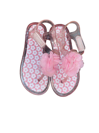 Wonder Nation Toddler Girls' Pink With White Flowers Jelly Sandals Size 9 Pre-Owned