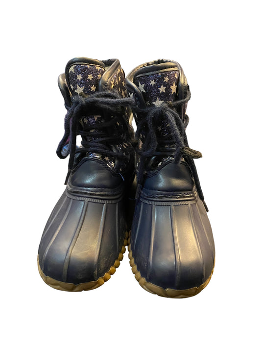 Olivia Miller Girl Navy White STARS Sparkling Glitter Duck Boots Pre-Owned Size 13
