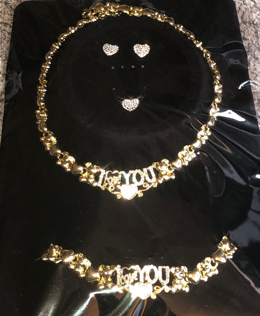 18k Gold Plated Necklace/Bracelet/Earrings/Adjustable Ring Set - Variety Sales Etc.