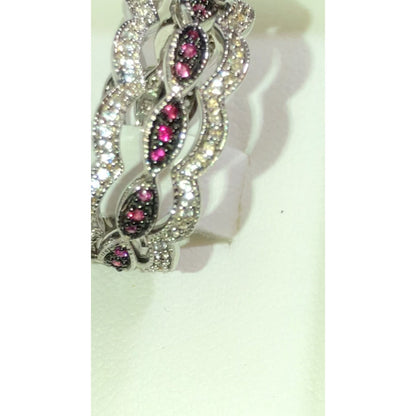 Sofia B. Women's Sterling Silver Created Ruby 3-Ring Set - White - Variety Sales Etc.