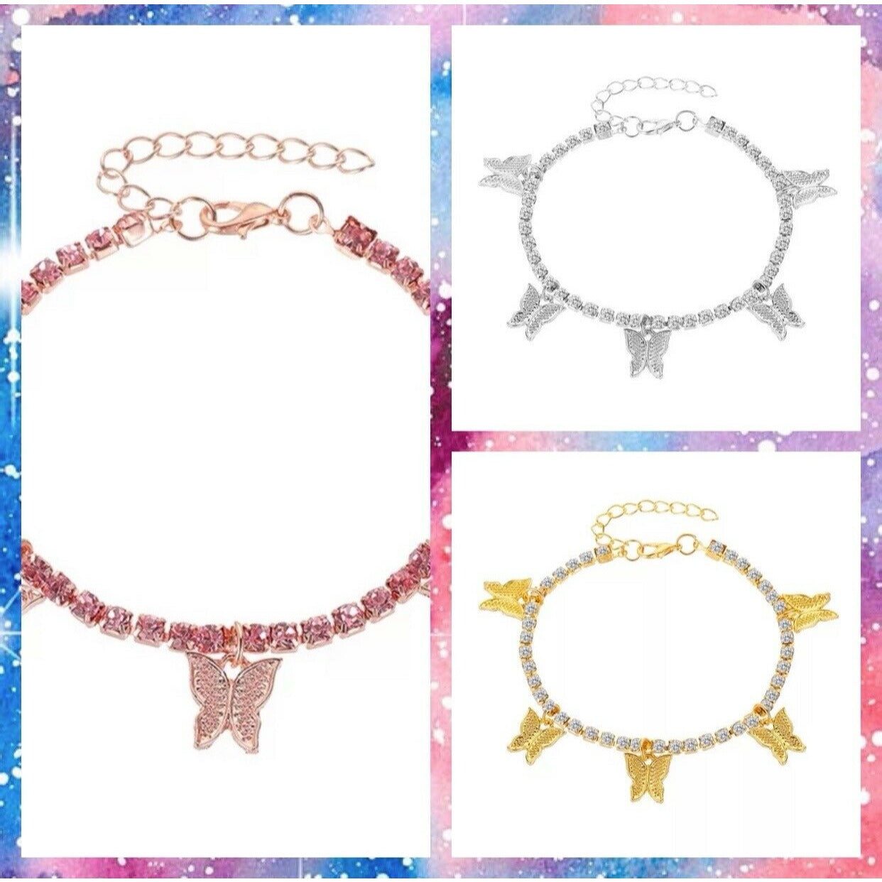 Fashion Jewelry Butterfly Designed Bling Rhinestone Anklets/Bracelet - Variety Sales Etc.